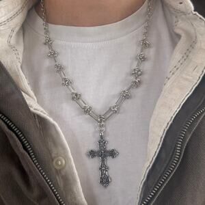 Y2K Grey and Silver Gothic Cross Necklace